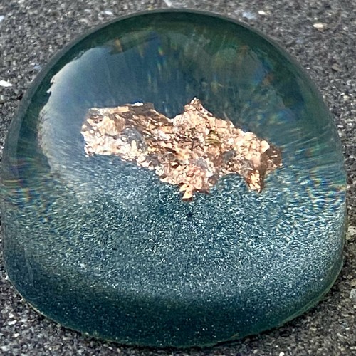Vintage Floating Copper Nugget Over Crushed Silver Metal Lucite Dome Paperweight - Picture 2 of 5