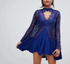 NEW Free People Tell Tale Lace Tunic Dress Medium - Blue