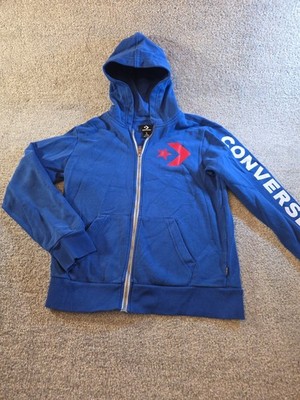 Boys Converse Hoodie Size 12 Full Zip Blue & Red Sweatshirt Large Youth Chuck 