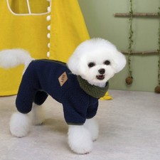 Plush Fleece Dog Coat with Leash Hook Winter Apparel Jumpsuit For Small Breeds