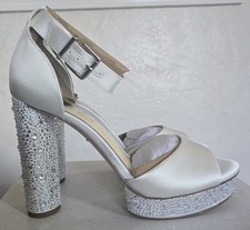 Jessica Simpson Women's 9.5M White Satin Rhinestone Bridal Heel for Wedding NIB