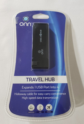 ONN Travel USB 2.0 Hub  New   Compact & Portable 681131542265