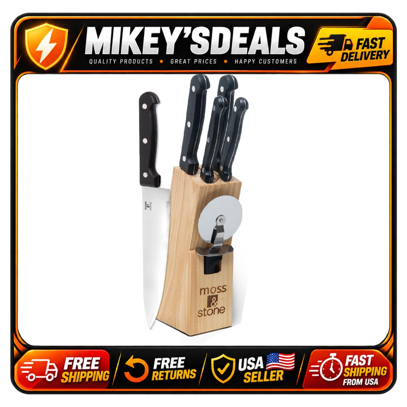 Compact Outlets For Kitchen 7-Piece Small Kitchen Knife Set with Block, Stainless Steel Blades ...