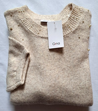 GINA Damen Pullover XXL 50/52 Wolle 3% dicht beige Mel. mit Perlen
