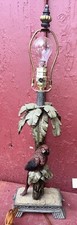 VINTAGE Metallic Red MACAW PARROT PALM TREE TABLE LAMP Resin 25x7x4.5”