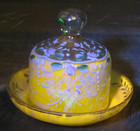 Vintage Yellow Floral Painted Butter Pat Dish Holder Cadmium UV Glows Orange — photo 5