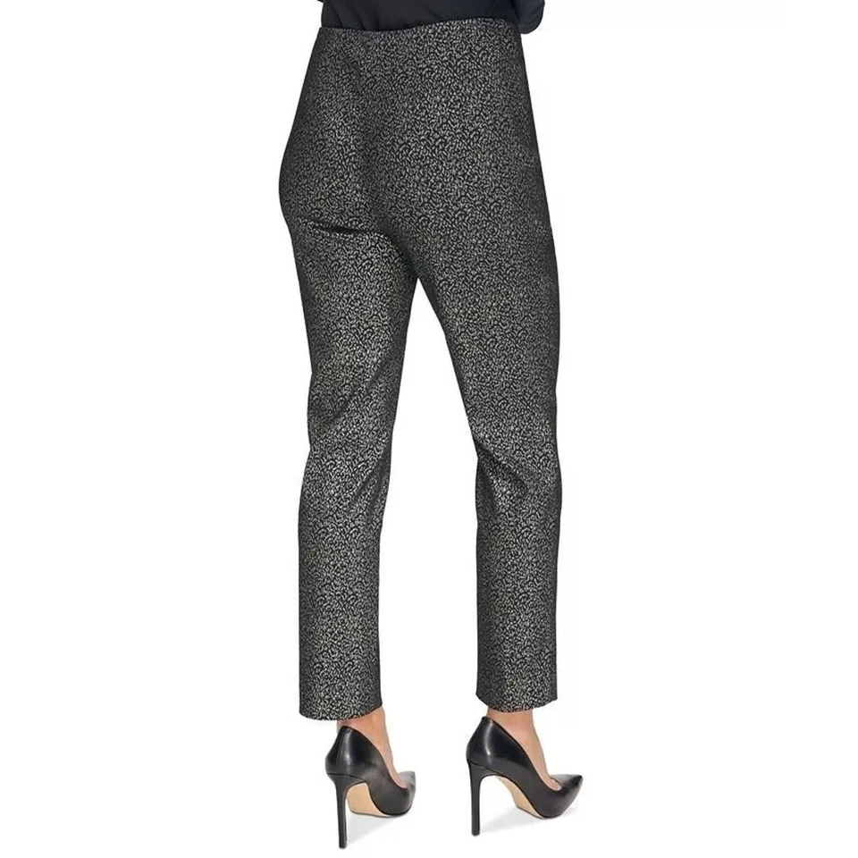 Pantalones al tobillo ajustados de tiro bajo estampados de animales negros/plateados DKNY para mujer talla US 14 Foto 2 de 4