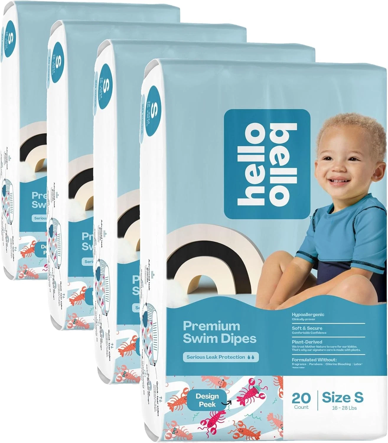 Premium Swim Diapers, Size S (16-28 Lbs), Cute Extra-Bright Lobster Designs, 20