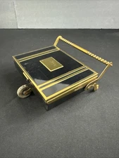 Art Deco Brass & Metal Rolling Cart Cigarette & Match Case - Rare!