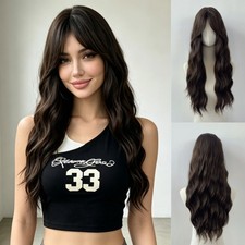 Women Curtain Bangs Long Loose Water Wave Body Wave Wig Synthetic Full Wig Daily