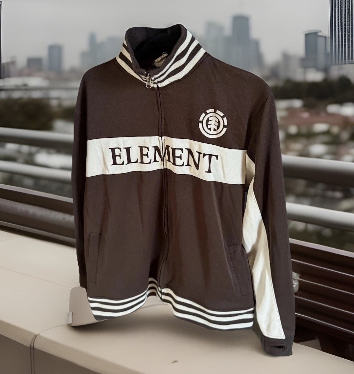 Vintage Element Track Jacket Brown Cream Stripe Zip Up Y2K Skate