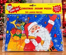 Vintage Giant Christmas Jigsaw Puzzle Santa Sleigh 24 Large Pieces NEW Sealed