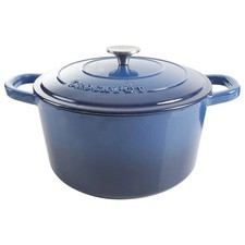 7 Quart Round Enamel Cast Iron Covered Dutch Oven Slow Cooker, Blue
