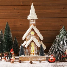 Thyle 16 Inches Christmas Rustic LED Lighted Wooden Christmas Church House with