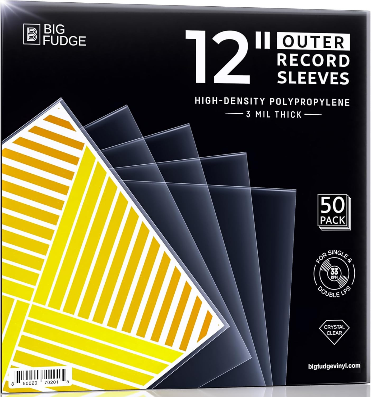 Big Fudge Vinyl Record Outer Sleeves - 50X Crystal Clear LP Album Covers in High