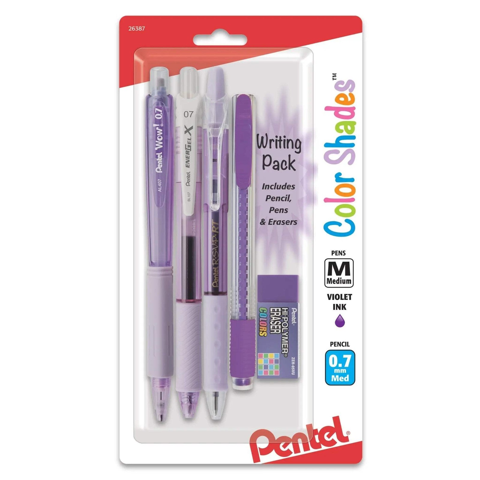 Pentel Color Shades Writing Packs &ndash; Assorted Colors, mechanical pencil, erasers,