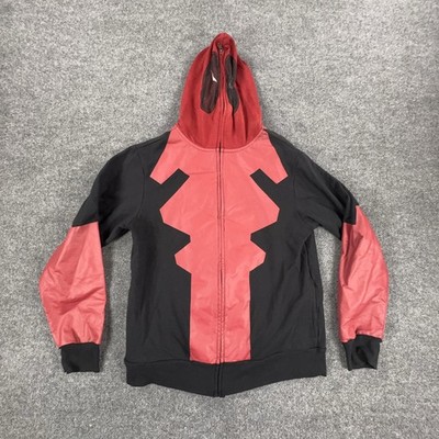 Marvel Hoodie Mens Small Black Red Full Zip Face Mask Cosplay Graphic Mad Engine