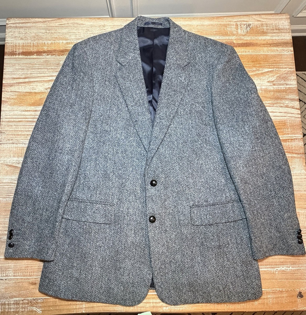 Vintage Harris Tweed Grey Men's Suit Jacket Size 44L Handwoven