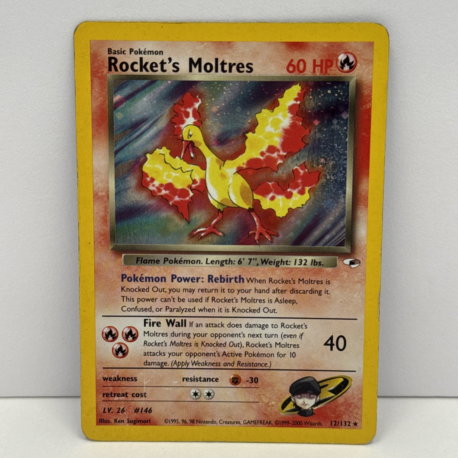 Pokémon Rocket's Moltres 12/132 Gym Heroes Holo 2000 Vintage LP Pokemon Card 