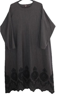 Eskandar Sz 1 OS GRAY BROWN Rich Floral Embroidered ALINE 51'' Long Art Dress