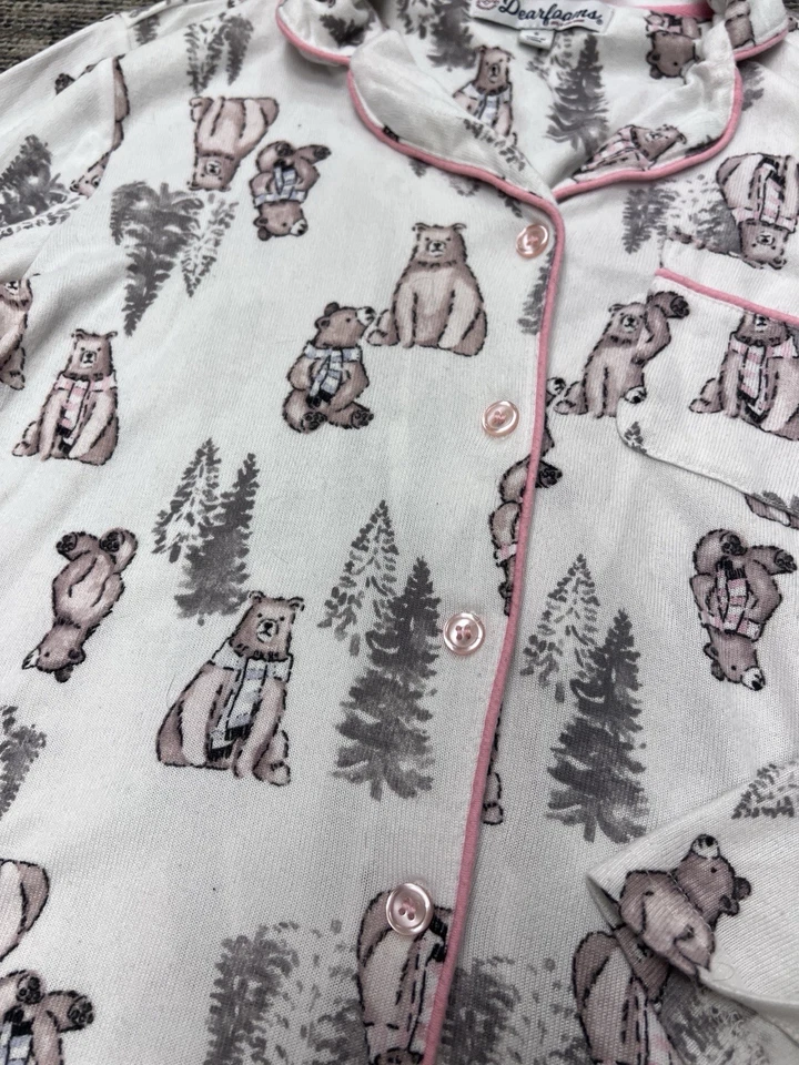 Conjunto de pijama de mujer Dearfoams estampado de oso suave de lujo con botones y pantalones pequeños Foto 4 de 4