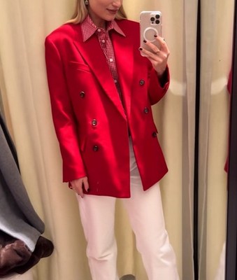ZARA ZW COLLECTION DOUBLE-BREASTED BLAZER SZ M,L,XL RED | 9187/062/600