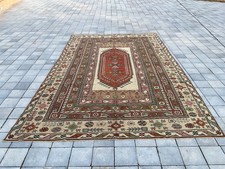 7x11 Red Beige Oversize Area Rug, Handmade Turkish Rug, Wool Rug, 7.3x11.4 Ft