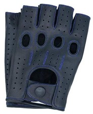 Men's Fingerless Half Finger Driving Fitness Large Black/Blue Thread
