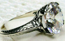 White CZ Ring Round 3ct Art Deco Sterling Silver Filigree Made To Order D12