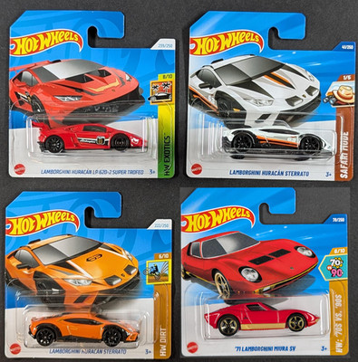 4 Hot Wheels Lamborghini # Huracan Sterrato 222 Super Trofeo 239 Miura SV 78 g
