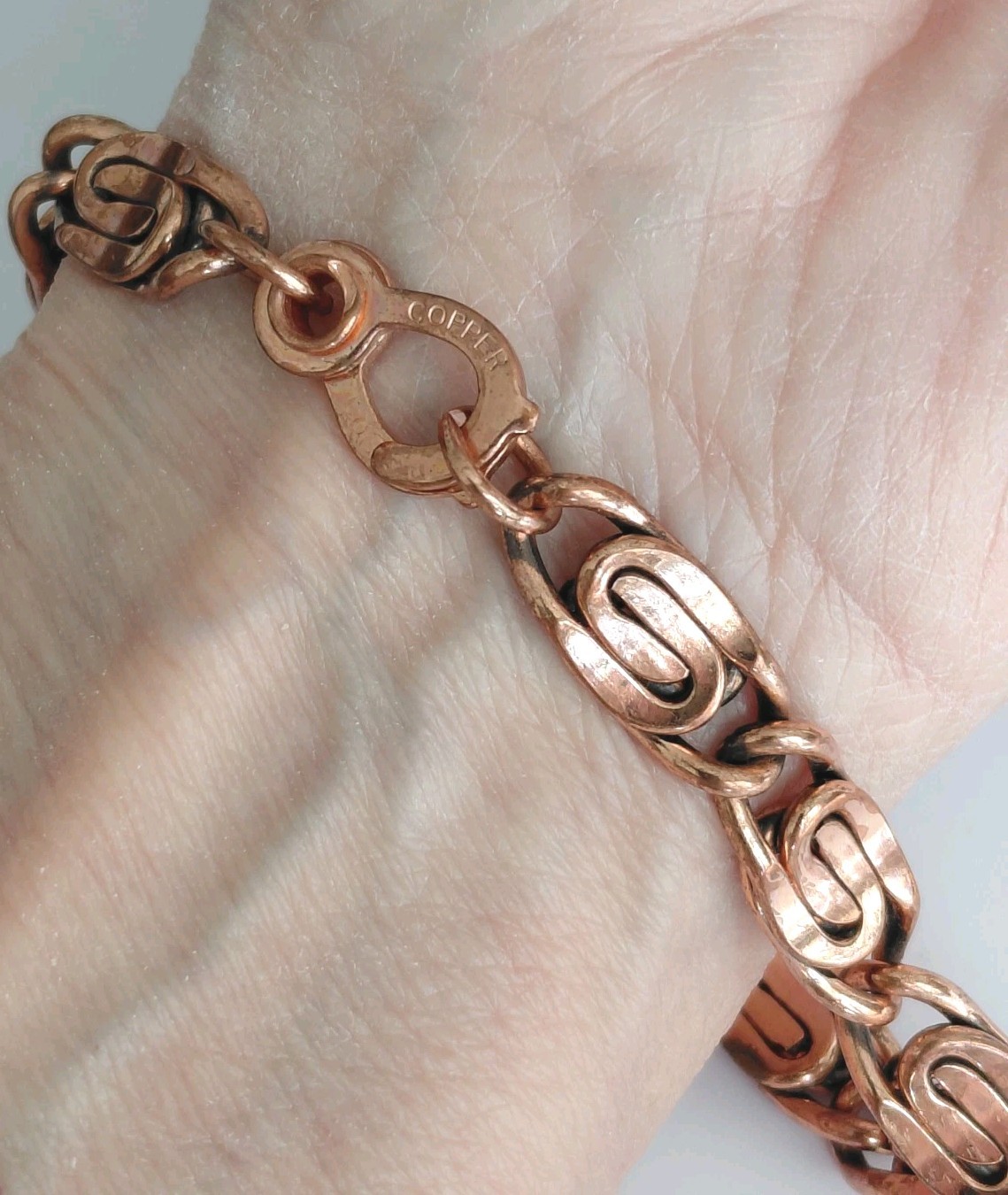 Solid Copper Scroll Chain Bracelet With Sister Cl… - image 5