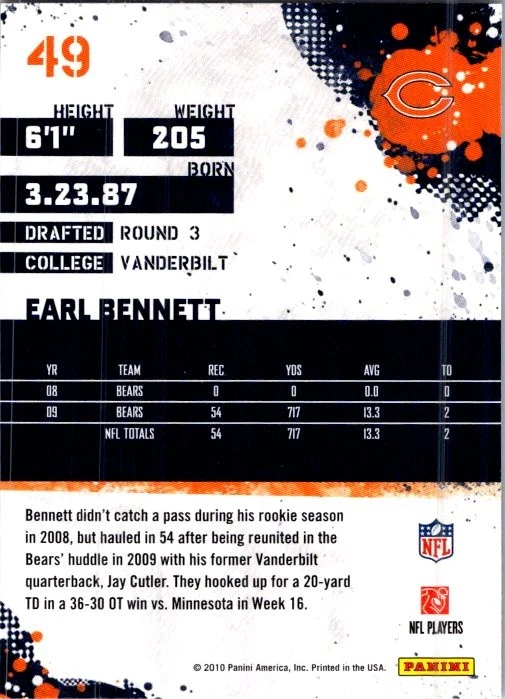 2010 Score #49 Earl Bennett - Image 2 of 2