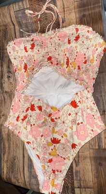 Sugar Coast Swimsuit Smocked Floral Cut Out One Piece Swimsuit Large