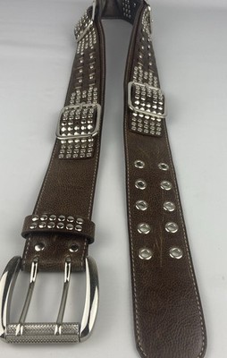 Kathy Van Zeeland Studded W/5 Buckles  Brown Belt Size Large NOS
