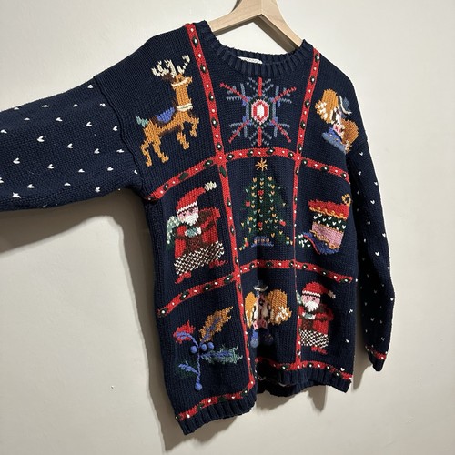 Lauren Rodgers VTG Christmas Sweater Size Medium Embroidered Cotton Rami Blend - Picture 3 of 9