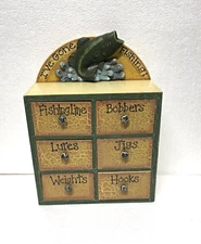 Decorative Fishing Tackle Storage Jewelry Wood Box With Drawers - Gone Fishing