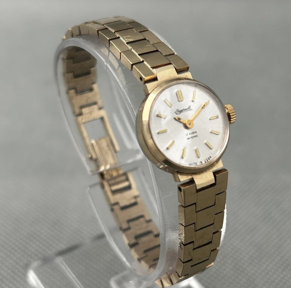 Ingersoll Vintage Relógio Feminino RARO Feito na URSS À Prova de Choque Dourado Mecânico - Imagem 3 de 4