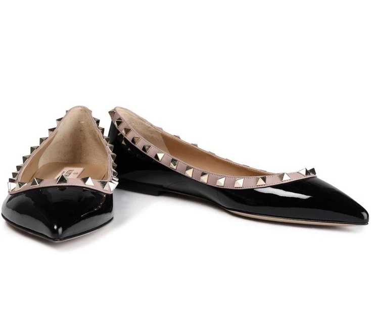 Valentino — Valentino Garavani Black Leather Rockstud Ballet Women's Size US 9/EU 39