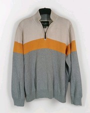 Eddie Bauer Men  s 2XL 1/4 Zip Sweater Mock Neck Knit Cotton Ribbed Gray Yellow