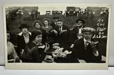Albion, Nebraska-Picnic at County Fair-Automobiles-RPPC Postcard.
