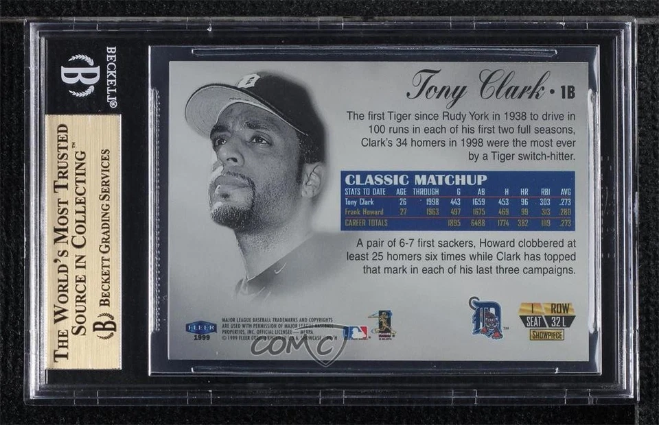 Flair Showcase 1999 fila 1 colección Legacy/99 Tony Clark #32L BGS 9,5 gema como nueva Foto 2 de 2