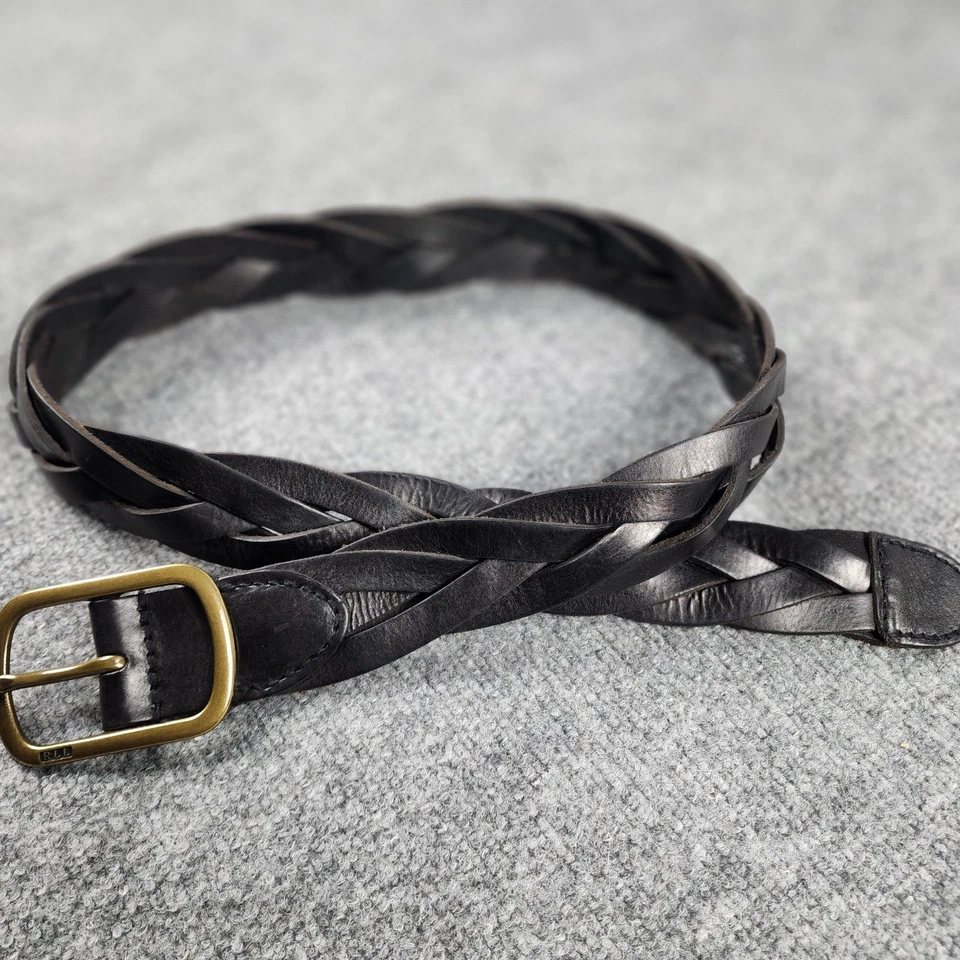 Cinturón de cuero genuino trenzado negro mediano Ralph Lauren vintage para hombre hebilla de latón Foto 3 de 4