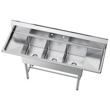Uimoso 3Compartment Stainless Steel Sink with 66" Drainboards for Commercial Use