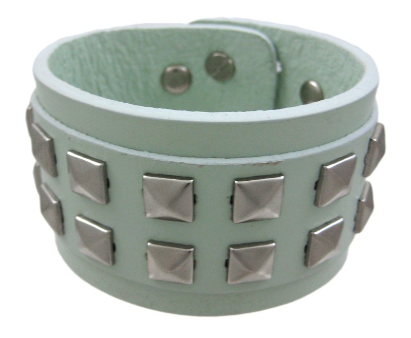 Zeckos Gray Leather 2 Row Pyramid Studded Wristband Wrist Band