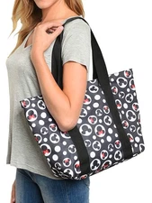 Mickey Minnie Mouse Tote Bag Zippered Black Travel Handbag Women's Disney