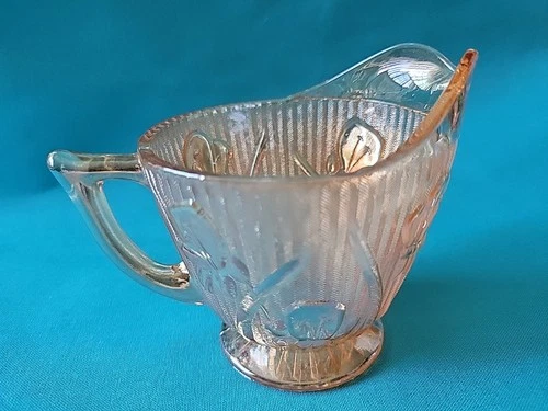 Iridescent Marigold Jeannette Iris & Herringbone Creamer Carnival Glass