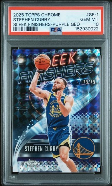 2025 TOPPS CHROME STEPHEN CURRY SLEEK FINISHERS PURPLE GEO REF /75 #SF-1 PSA 10