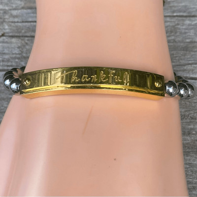 Rustic Cuff Gold and Silver 'Thankful' Beaded Bracelet