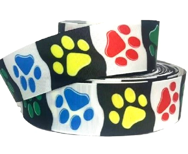 GROSGRAIN RIBBON 7/8", 1.5" Dog Paw Print for Gift Decoration Hair bows Collar - Image 2 of 3