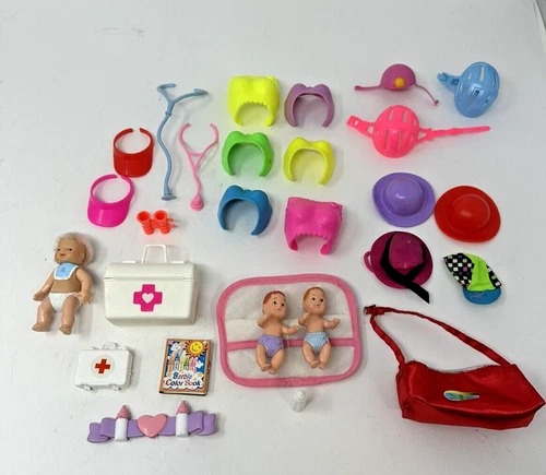 Vintage 90's Barbie Lot Small Items Accessories Hats Babies Bike Helmet Snap On
